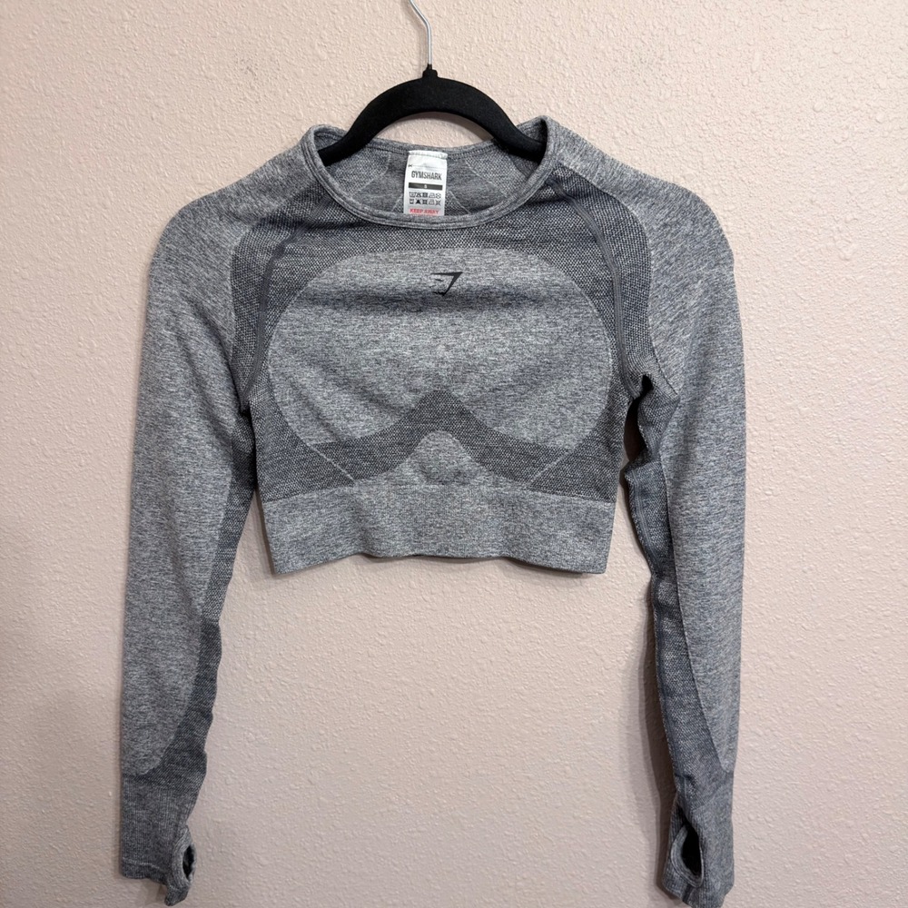 Gymshark Flex Grey Marl Long Sleeve Seamless Crop Top Back Cutout Small B1A3L
